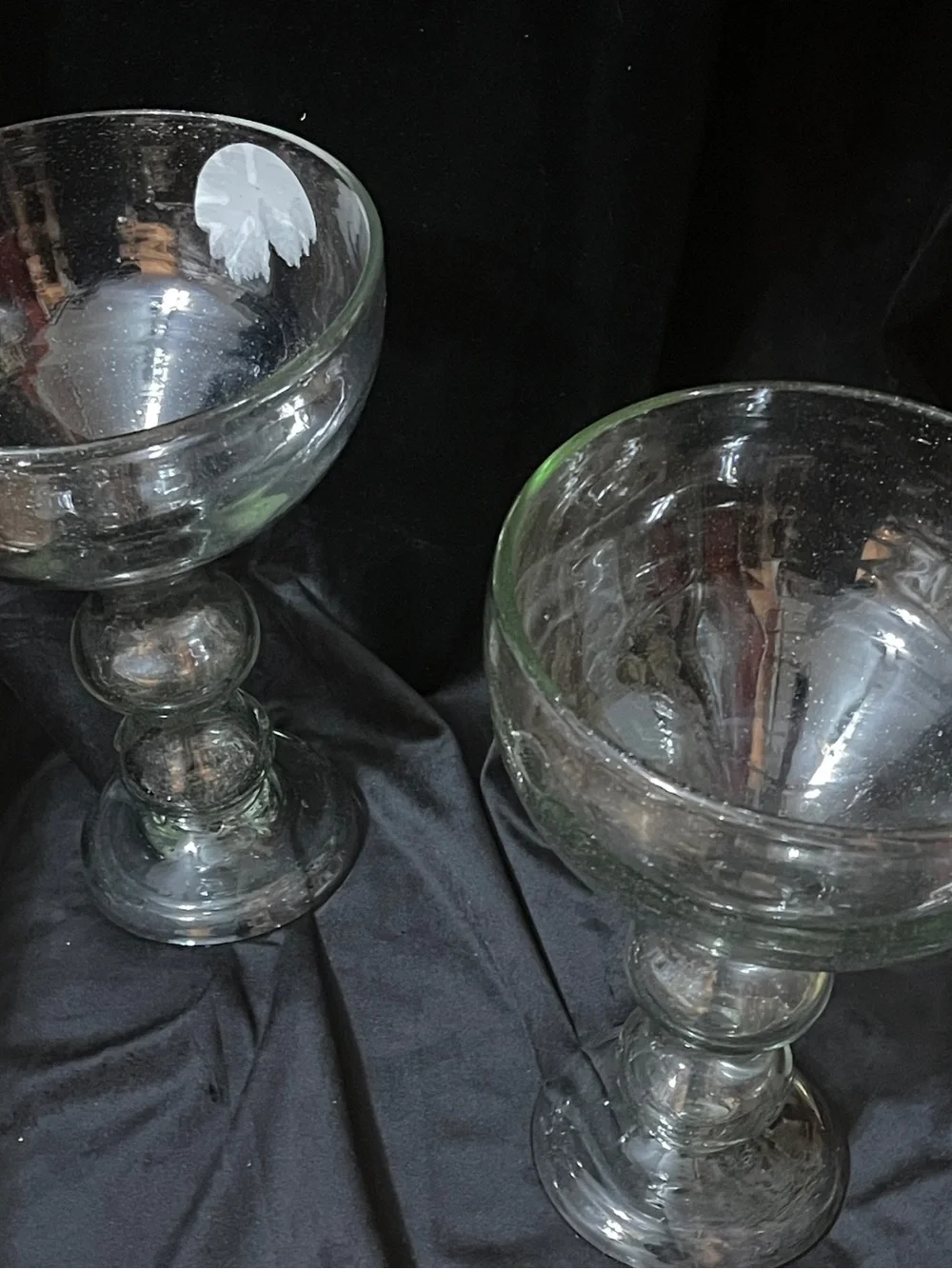 Set of 2 Recycled Glass Pedestal Pillar Candle Holders Clear Footed 3” Candle